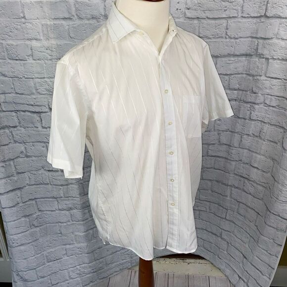 VanHeusen 417 authentic shirtwear short sleeve button down dress shirt neck 17 - Picture 3 of 8